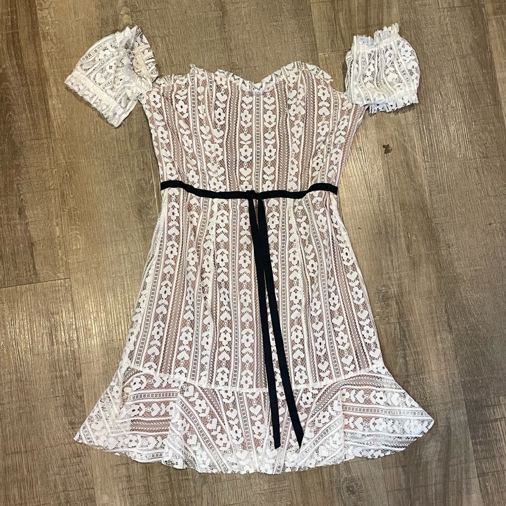 For Love & Lemons white lace mini dress